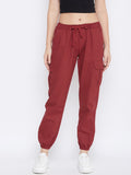 Regular Fit Women Black Trousers Maroon