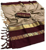 Woven Kanjivaram Cotton Silk, Jacquard Saree BEIGE MAROON