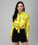 Casual Full Sleeve Printed Women Grey Top Yellow