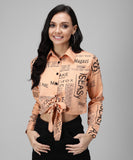 Casual Full Sleeve Printed Women Grey Top Orange