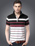 Striped Men Polo Neck White T-Shirt Auto-Striper White-Black-Onion