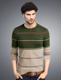 Striped Men Round Neck Yellow T-Shirt Beige-Olive-Tan1